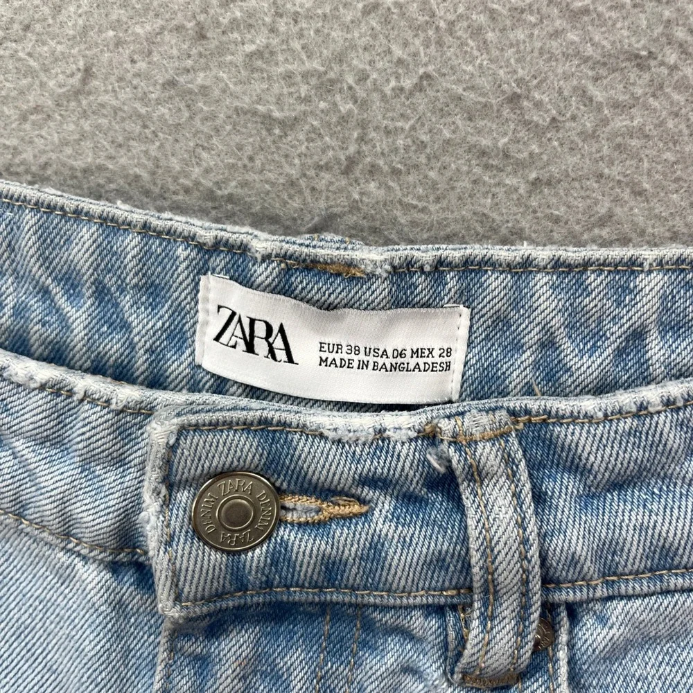 Zara Denim Shorts Womens 6 Light Wash High Waisted Mom Relaxed Summer Blue
